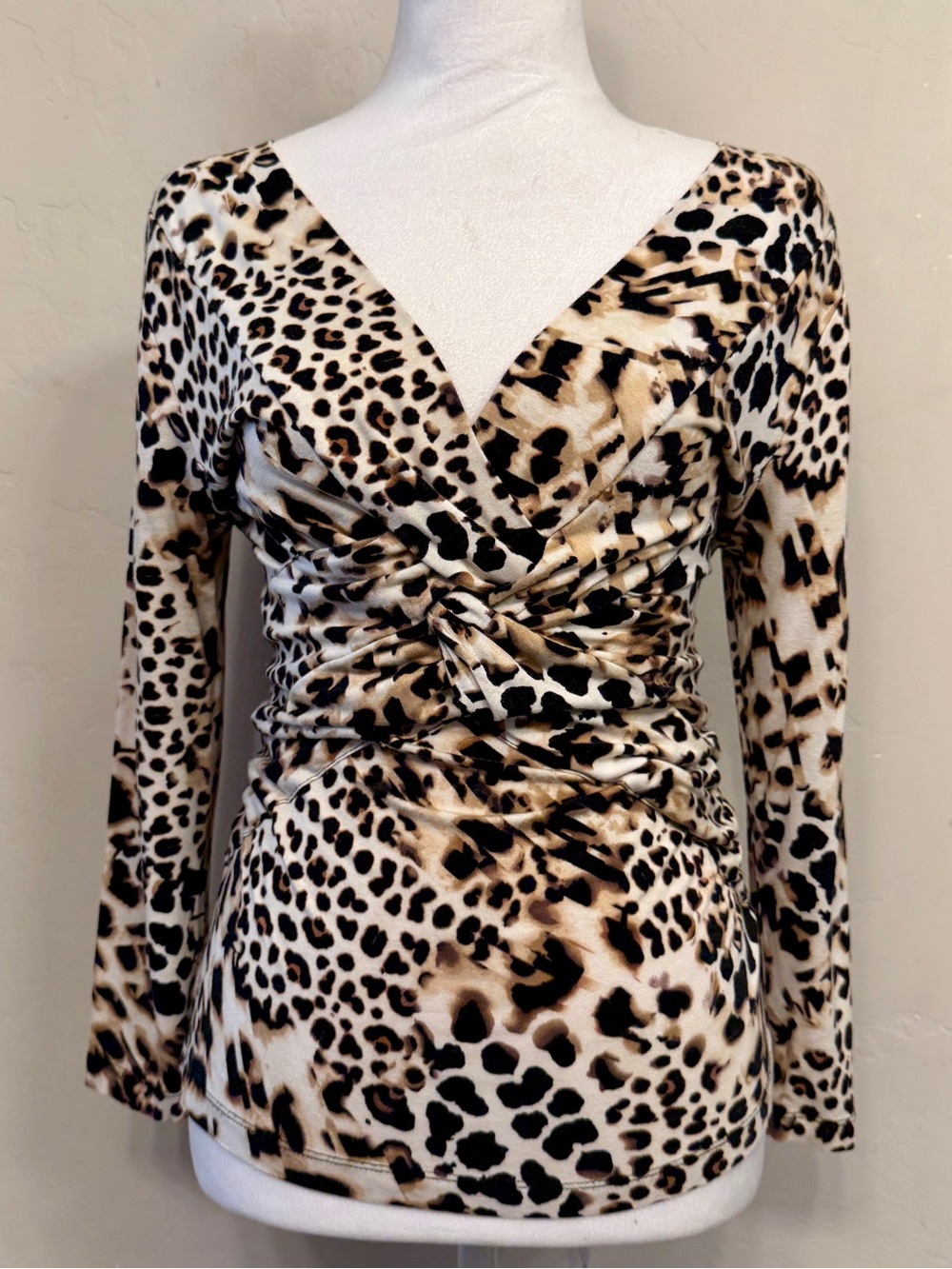 Cable & Gauge Leopard Print Wrap-Style Top in Beige and Black - Picture 8 of 8